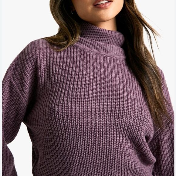 PINK Victorias Secret Medium Cozy Mauve Turtleneck Sweater oversized chunky lady - Picture 12 of 16